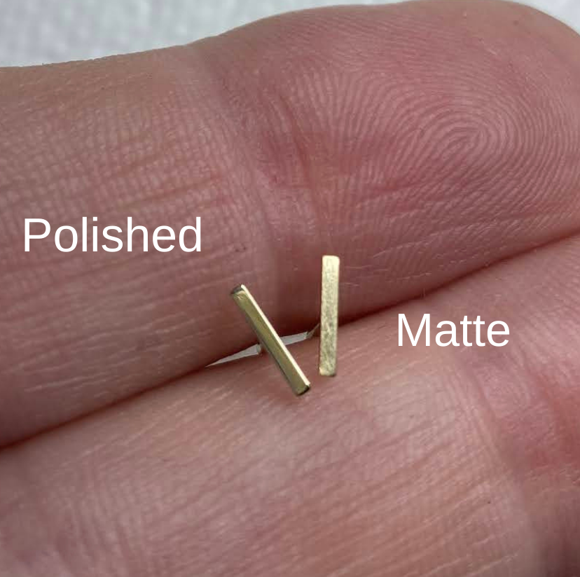 14K Gold Tiny Bar Stud Earrings | Polished & Matte Minimalist Studs